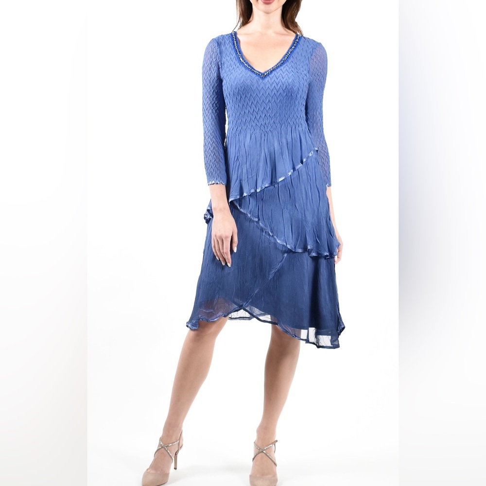 NWT KOMAROV V-Neck Layered Dress